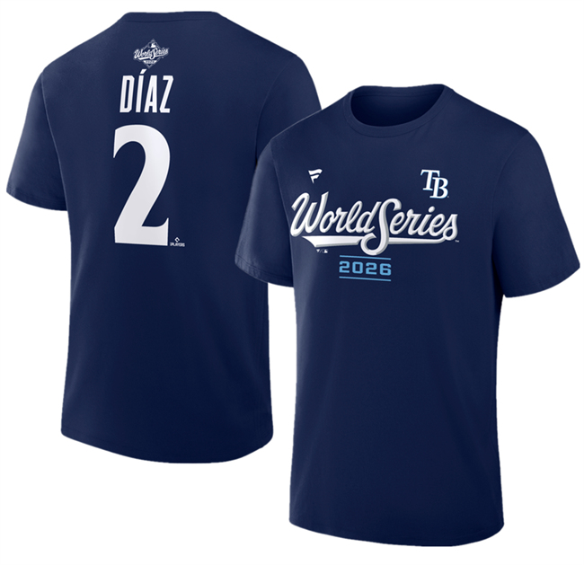 Men's Navy Tampa Bay Rays #2 Yandy Díaz 2026 World Series Big & Tall Name & Number T-Shirt